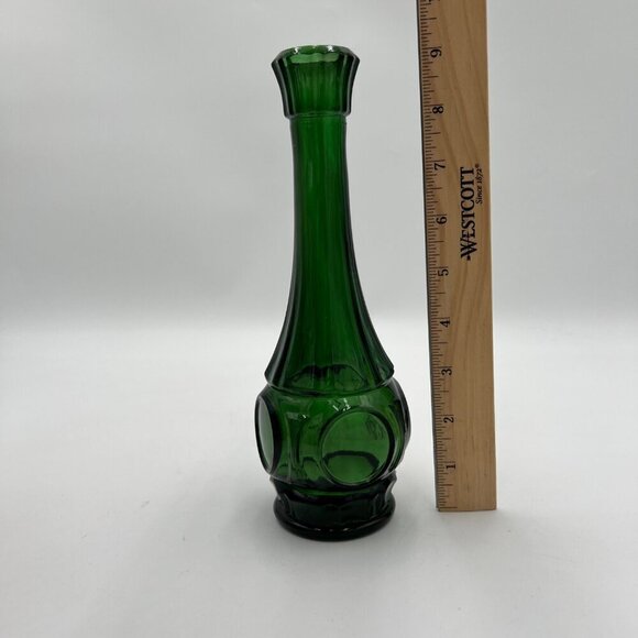 Wheaton Glass Bullseye Bud Vase 9" Green Panels & Dots Vintage - Picture 5 of 7